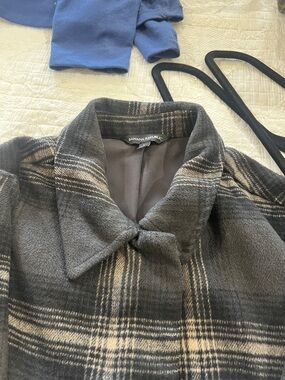 Banana Republic Plaid Wool-Blend Pea Coat in Gray and Cream